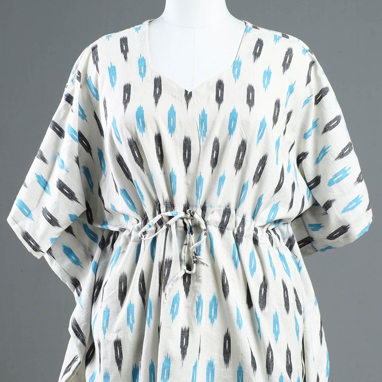 Pochampally Ikat Cotton Kaftan with Tie-Up Waist