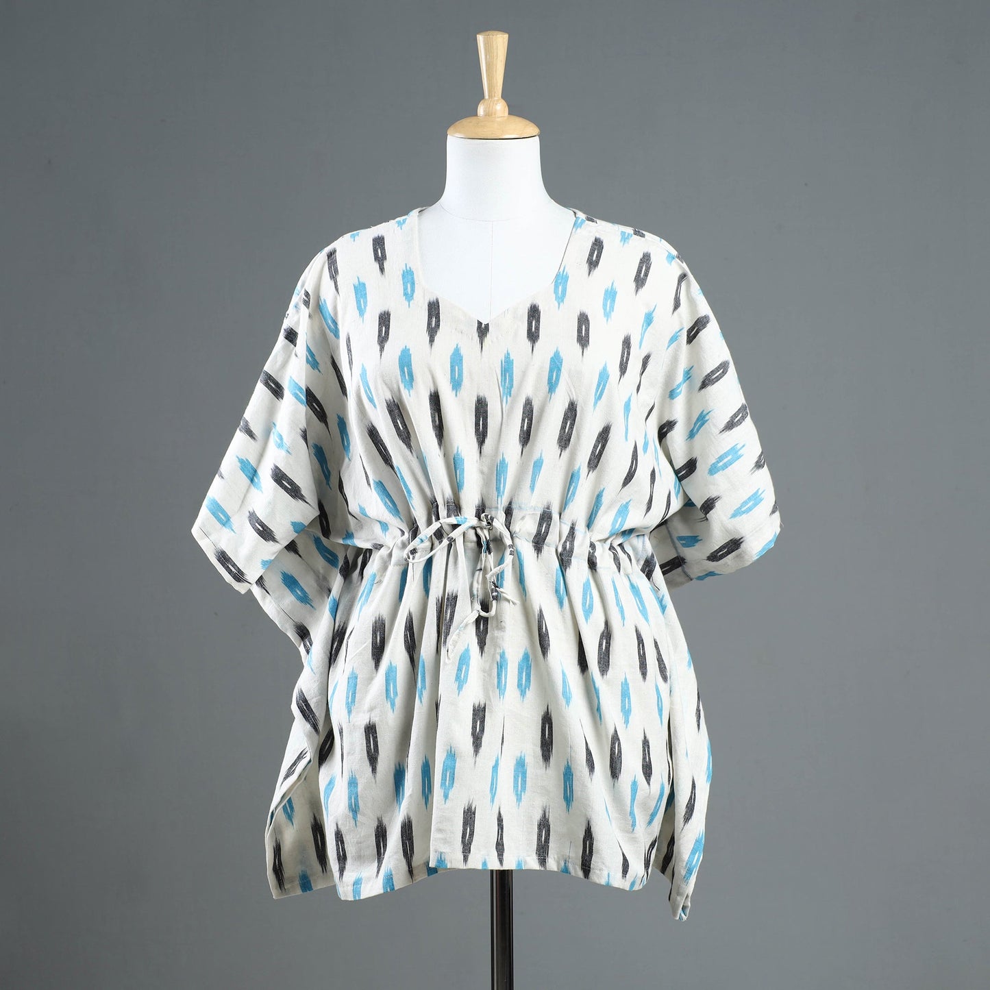 Pochampally Ikat Cotton Kaftan with Tie-Up Waist
