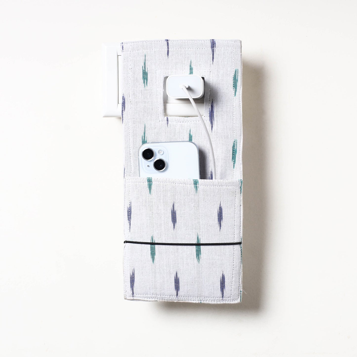 White Pochampally Ikat Cotton Mobile Charging Holder