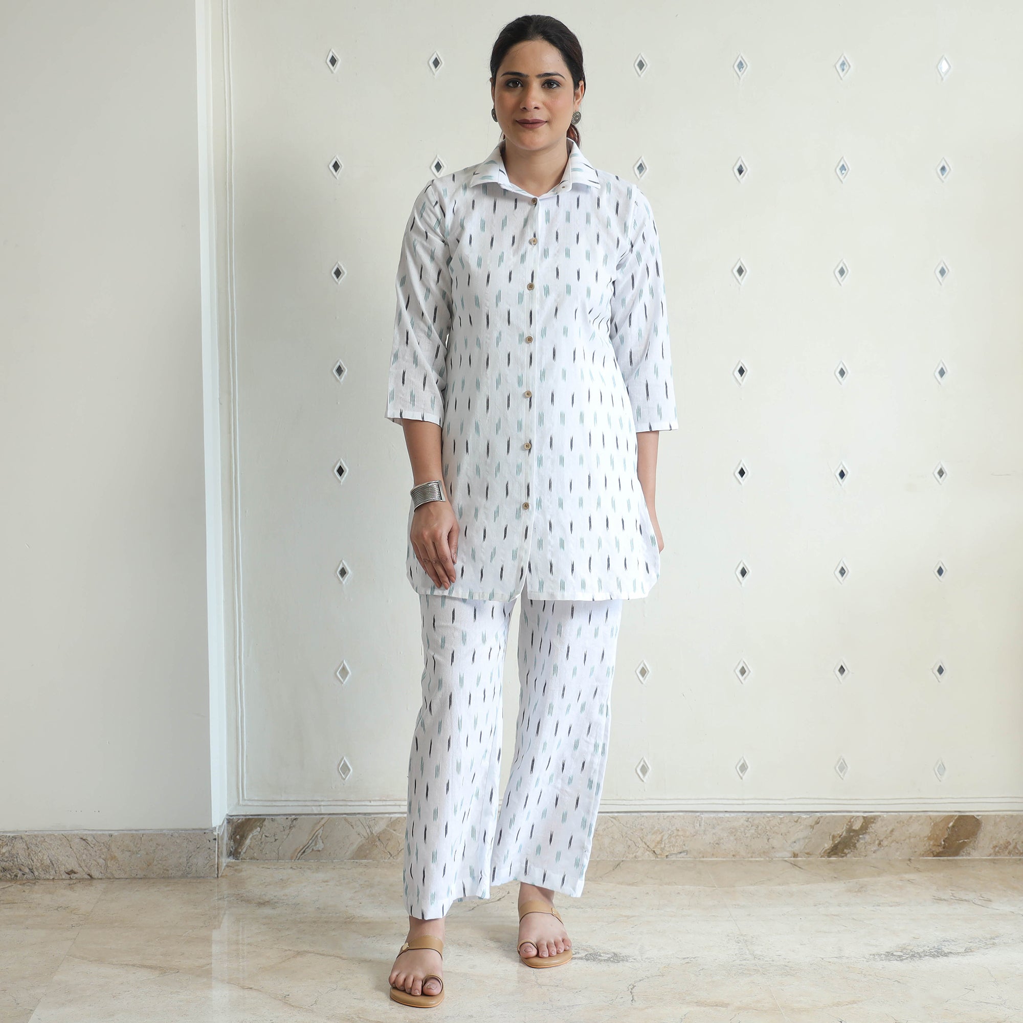 Pink - Pochampally Ikat Cotton Co-Ord Set for women 02