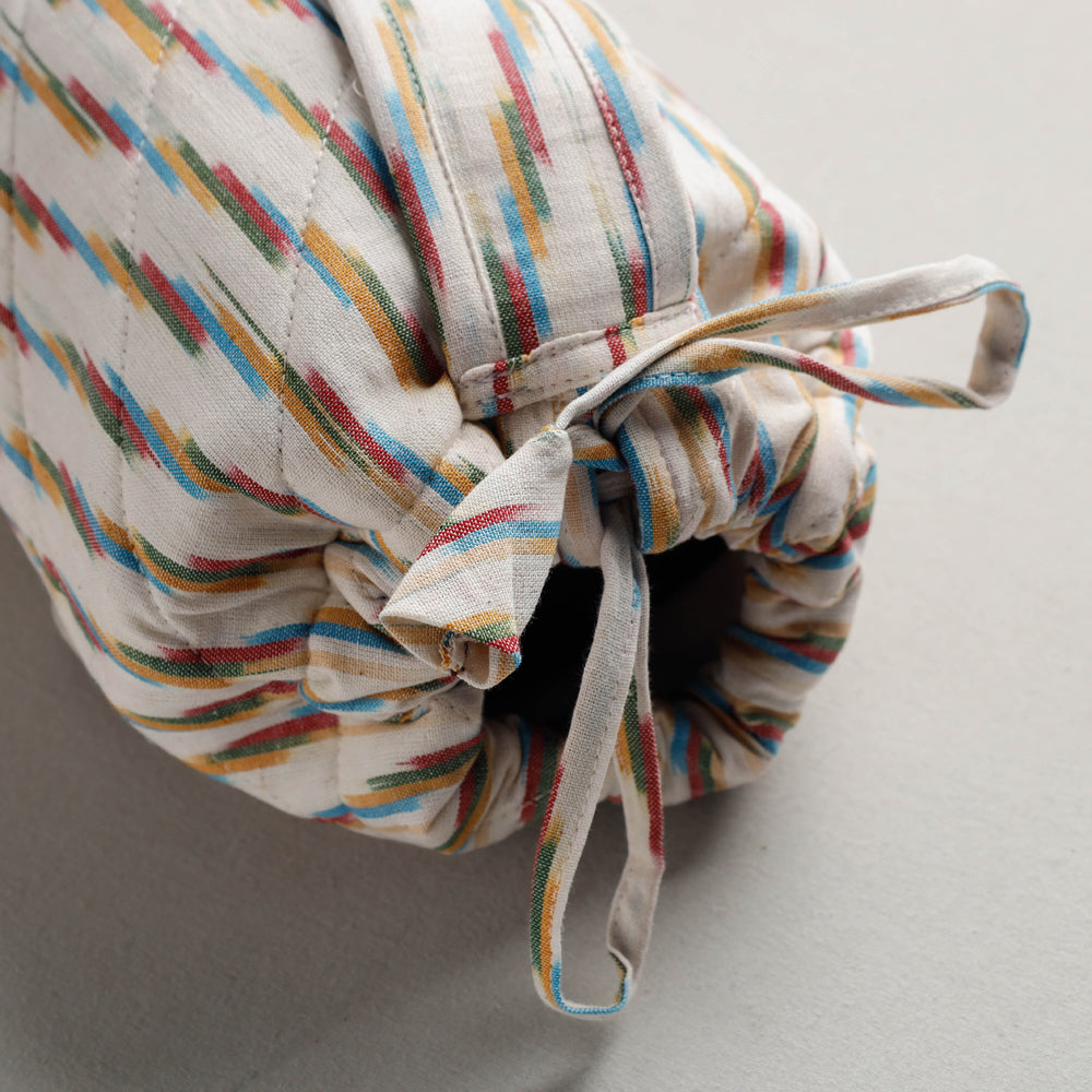 White Pochampally Ikat Cotton Quilted Yoga Mat Bag