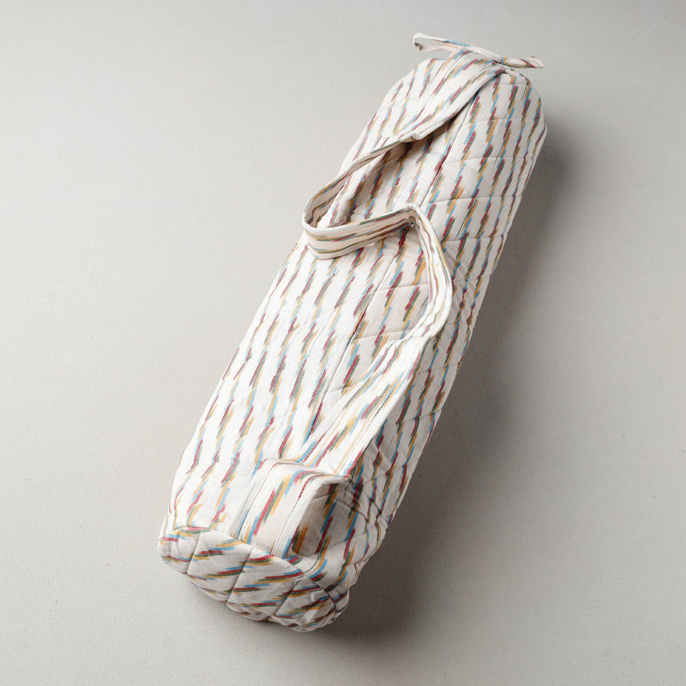 White Pochampally Ikat Cotton Quilted Yoga Mat Bag