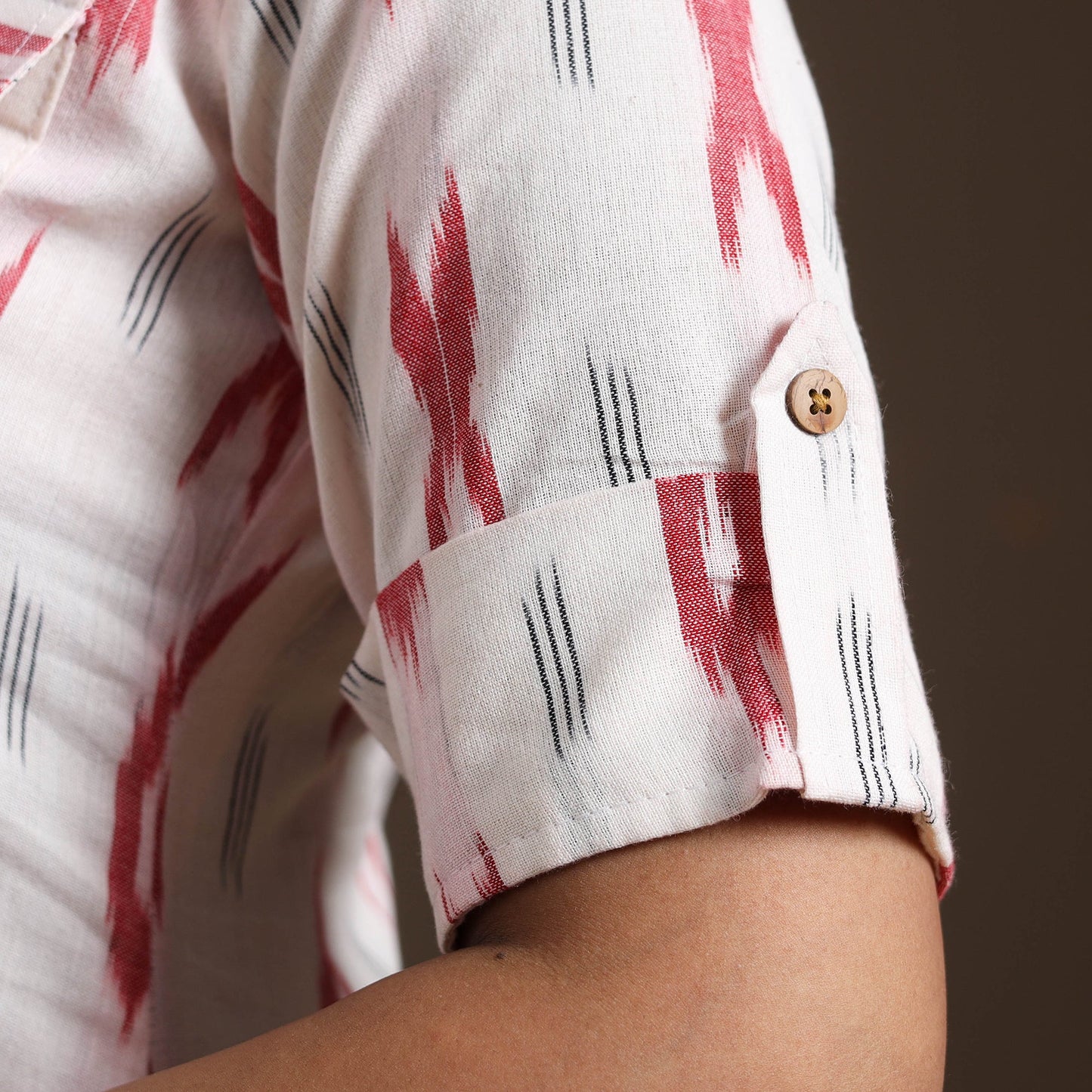 White Pochampally Ikat Cotton Shirt Midi Dress for Women
