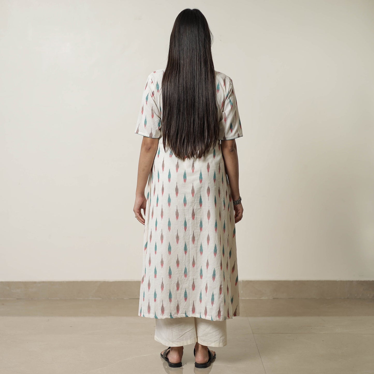 Pochampally Ikat Weave Cotton A-Line Kurta for Women
