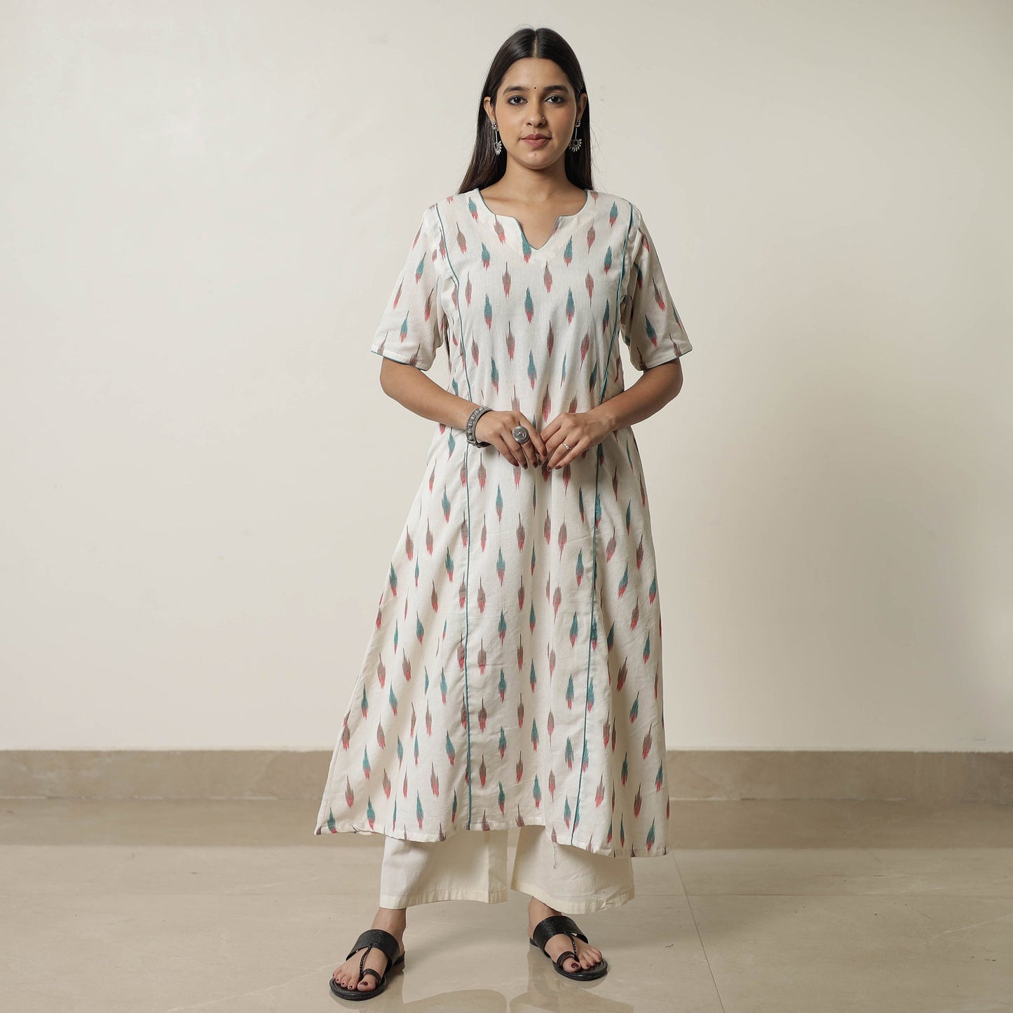 Pochampally Ikat Weave Cotton A-Line Kurta for Women