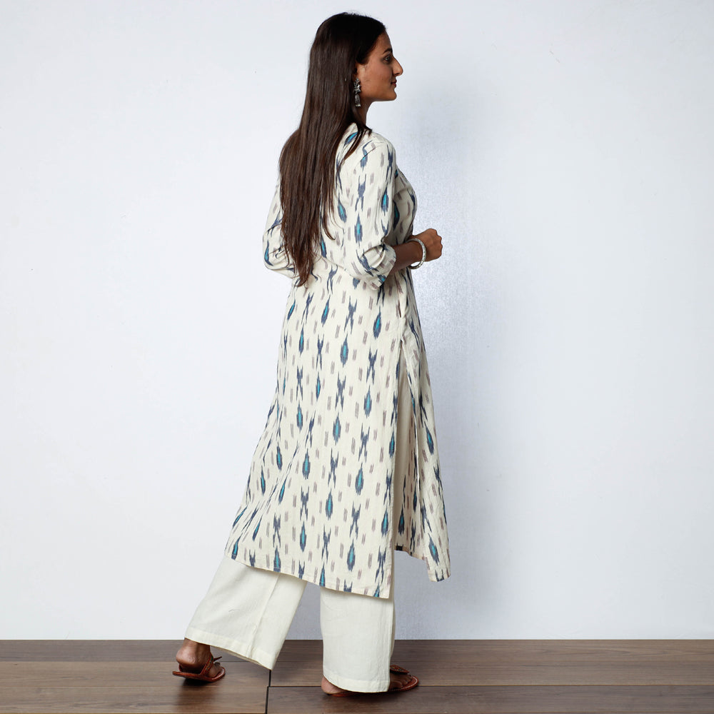 Pochampally Ikat Weave Cotton Long Straight Kurta for Women