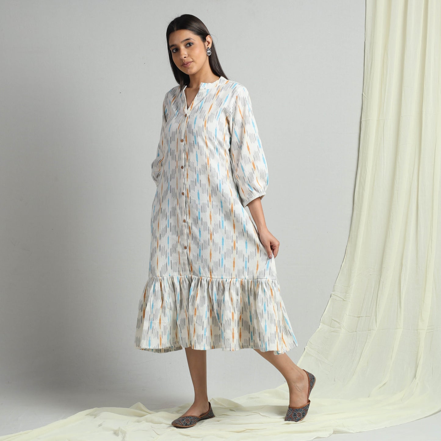 Buy Pochampally Ikat Weave Flare Cotton Dress Online l iTokri.com