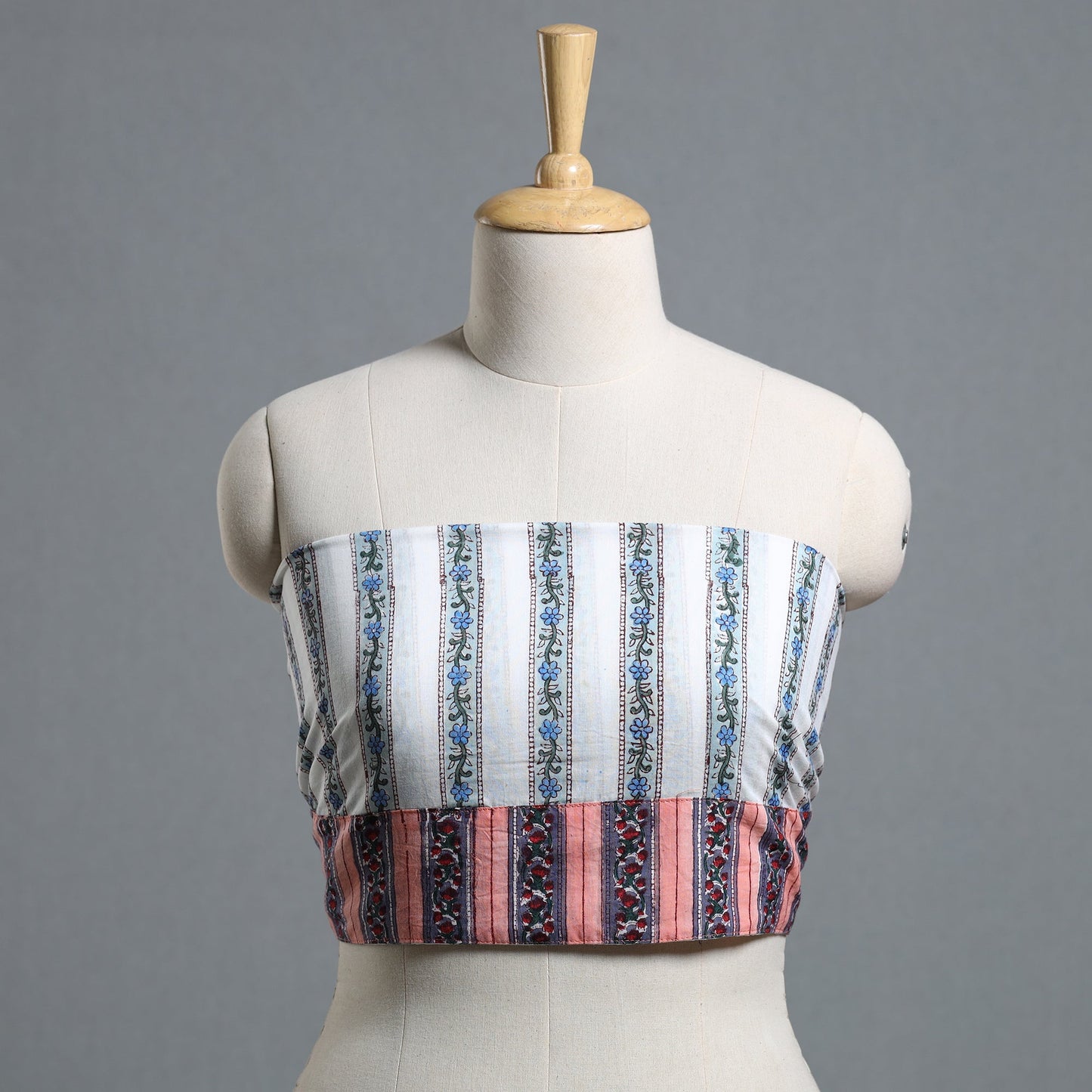 White - printed cotton blouse piece 26 - handcrafted