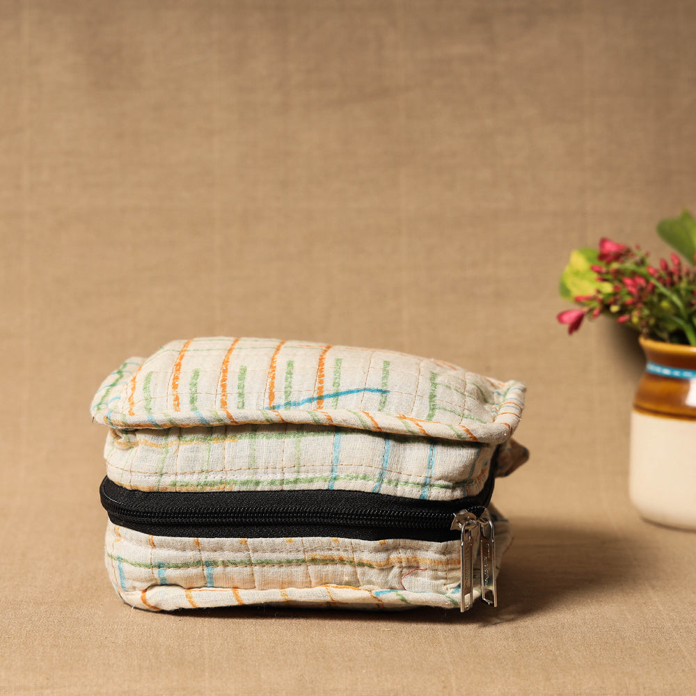 White Handmade 4 Pockets Cotton Jewelry Bag