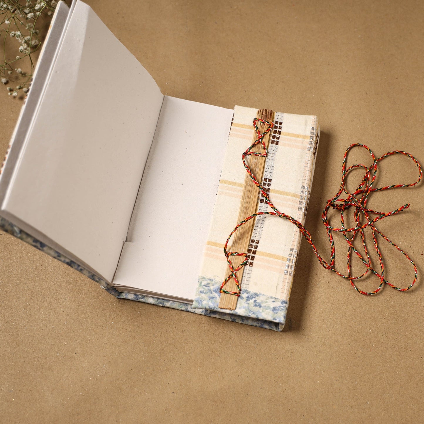 Printed fabric cover handmade paper notebook with thread