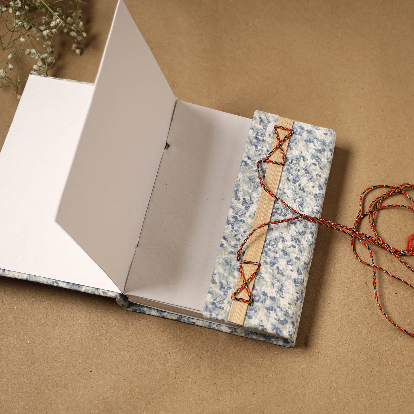 Printed fabric cover handmade paper notebook with thread