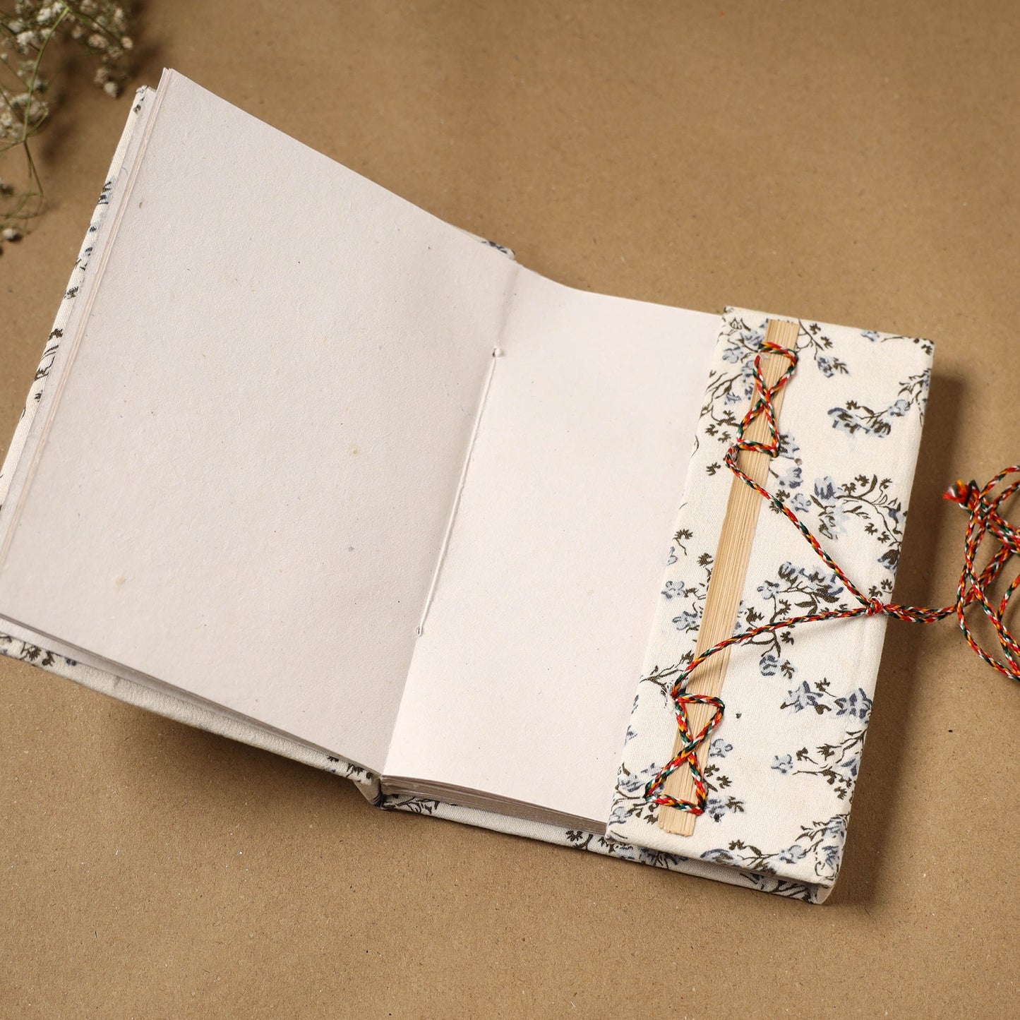 Printed fabric cover handmade paper notebook with thread
