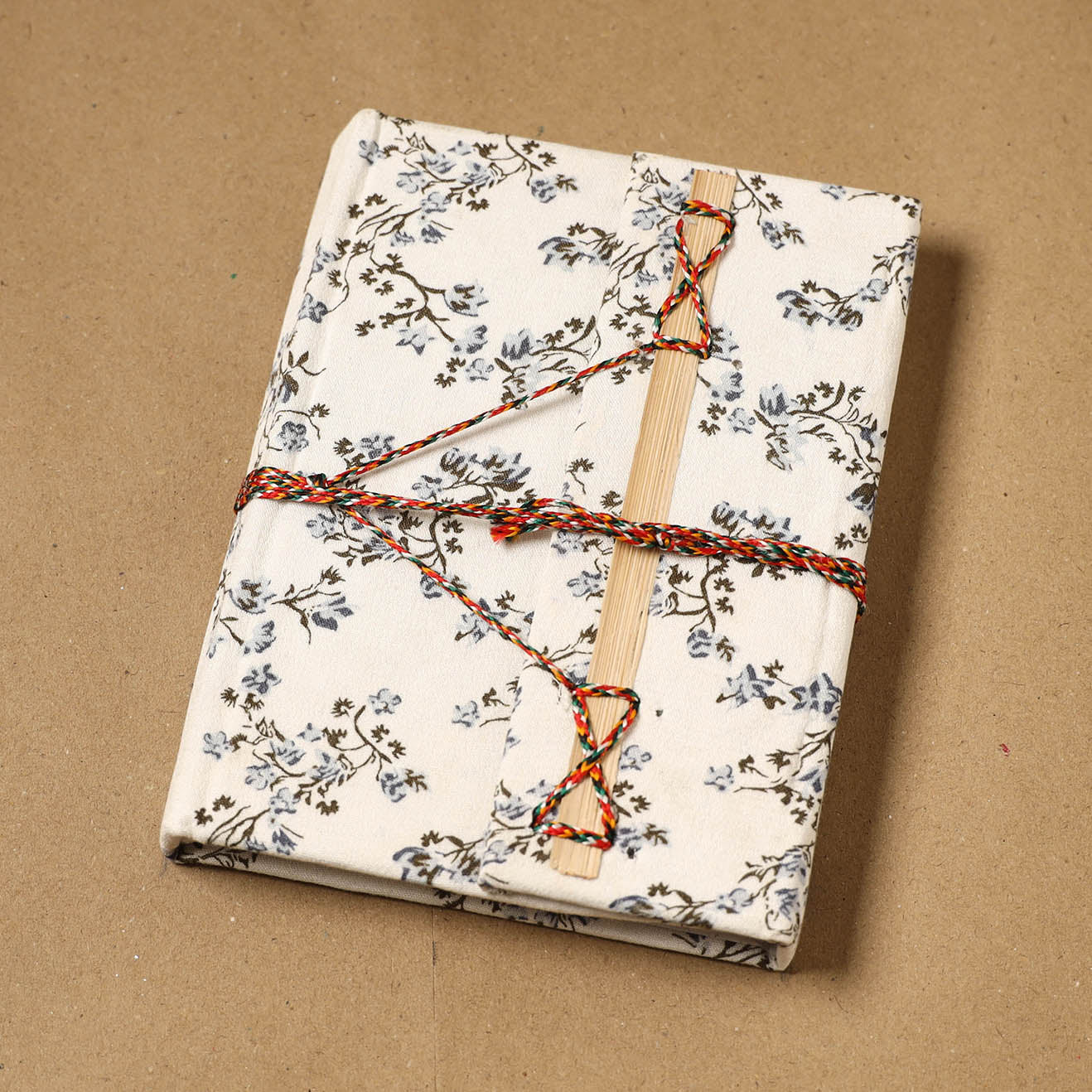 Printed fabric cover handmade paper notebook with thread