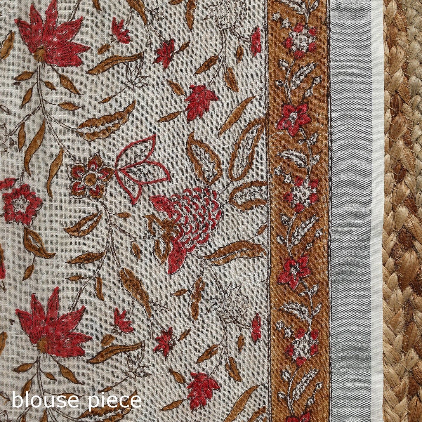 White - printed linen handloom sanganeri saree - handcrafted