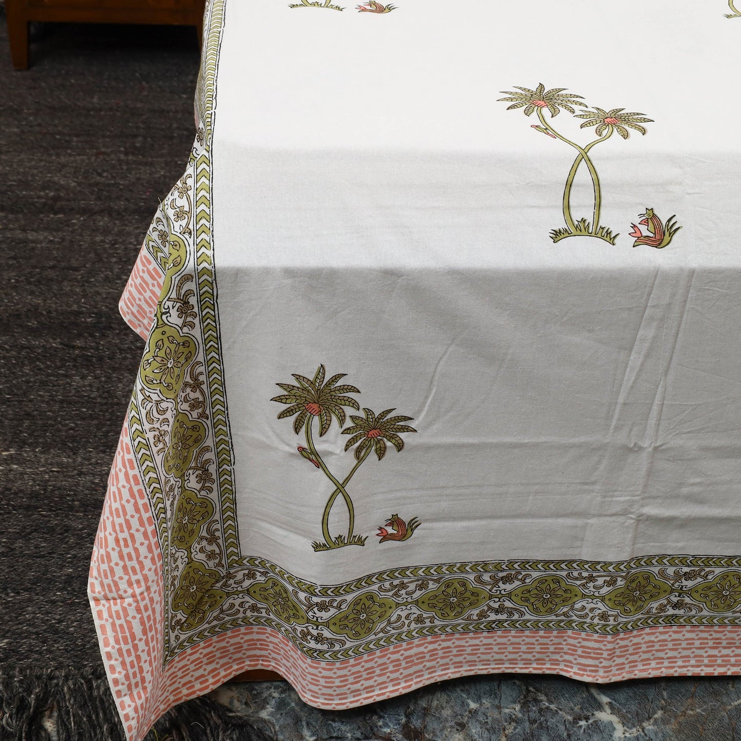 White - Pure Cotton Double Sanganeri Print Bed Sheet 07