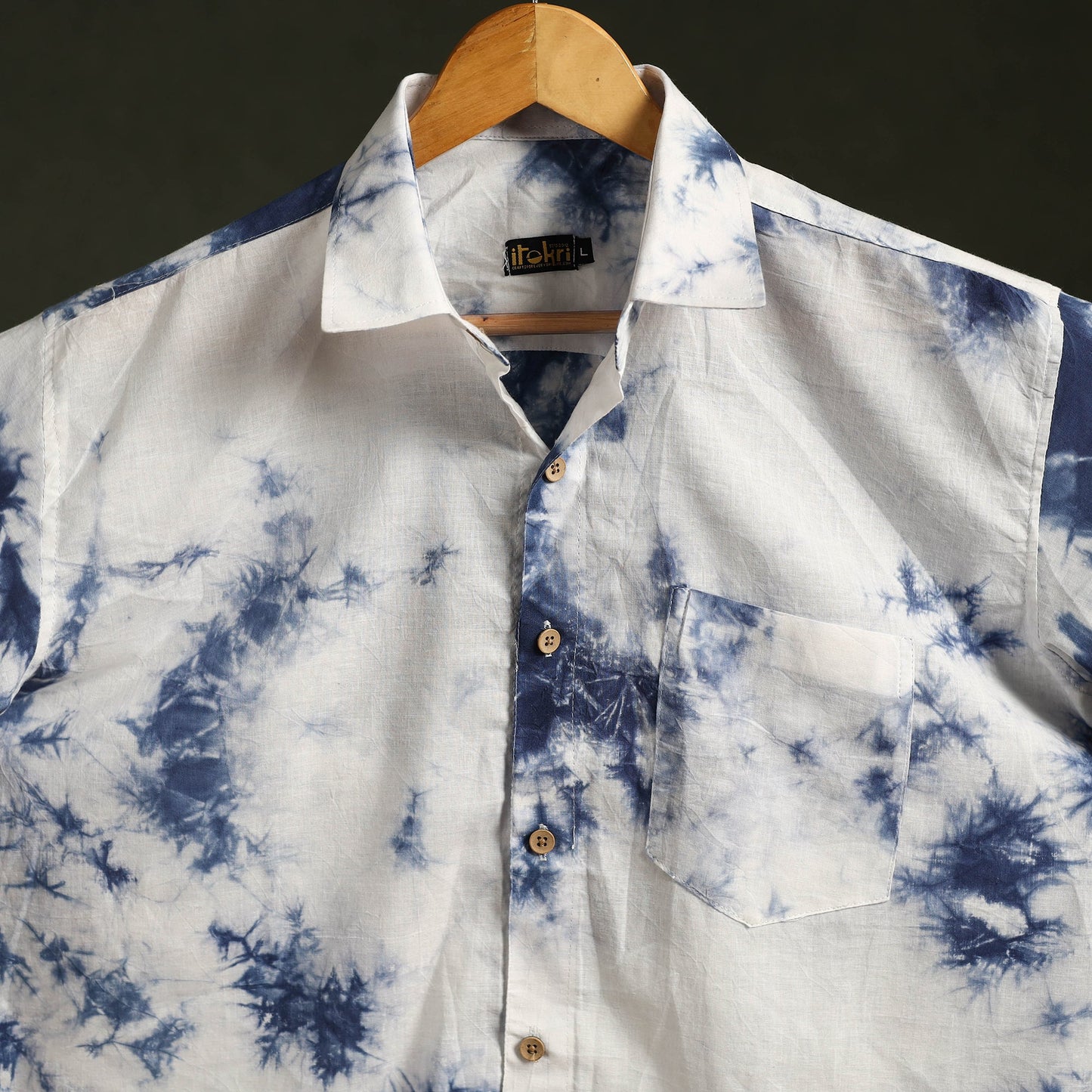 White - pure cotton half sleeve tie-dye men shibori shirt