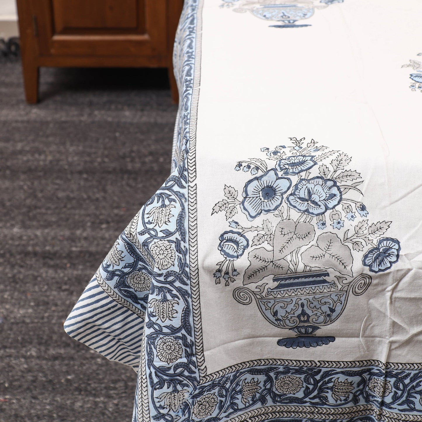 White - Pure Cotton Single Sanganeri Print Bed Cover 46