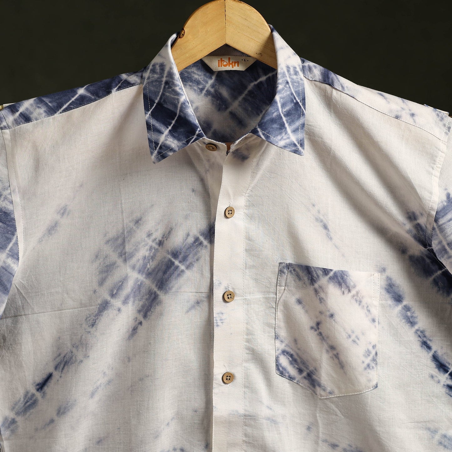 Pure mul cotton half sleeve tie-dye men shibori shirt 09