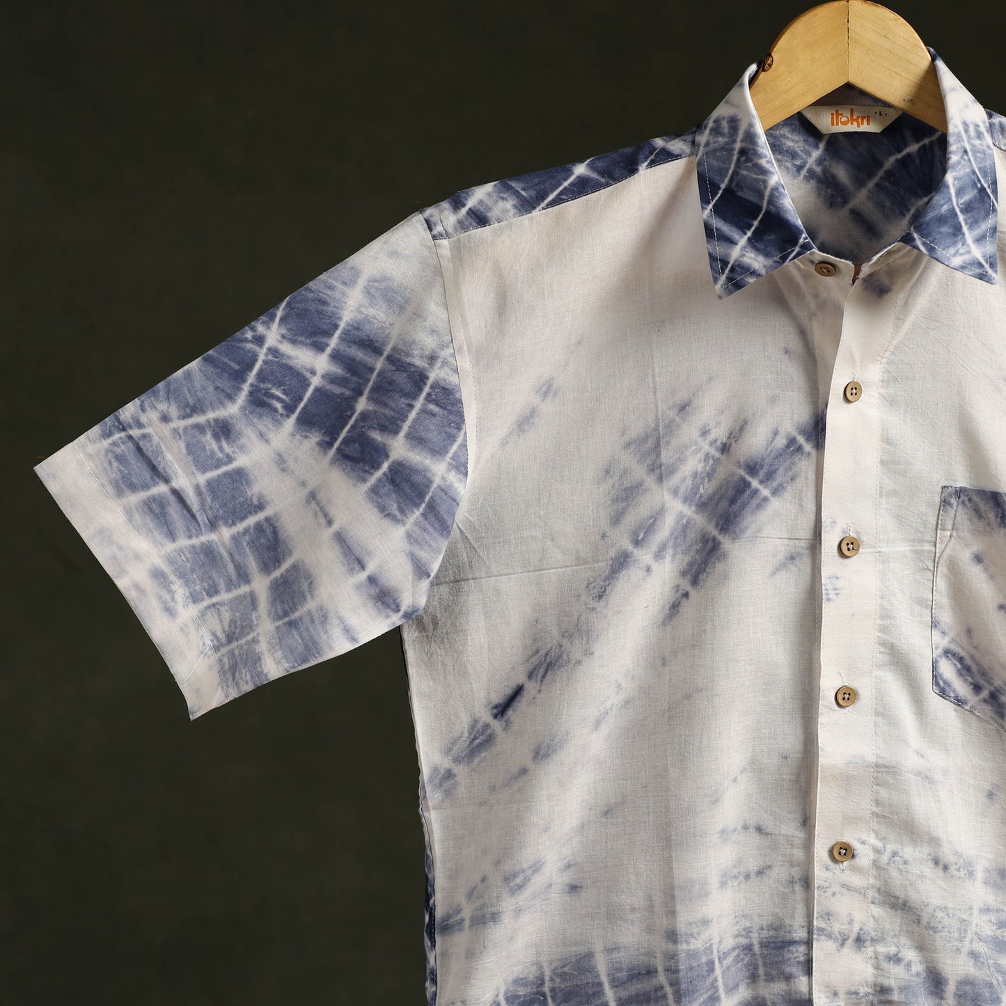 Pure mul cotton half sleeve tie-dye men shibori shirt 09