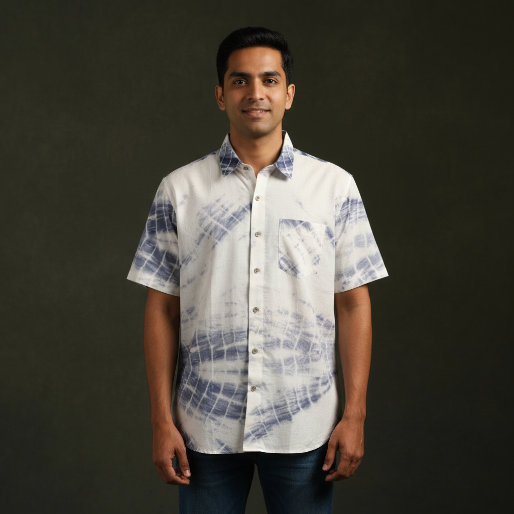 Pure mul cotton half sleeve tie-dye men shibori shirt 09
