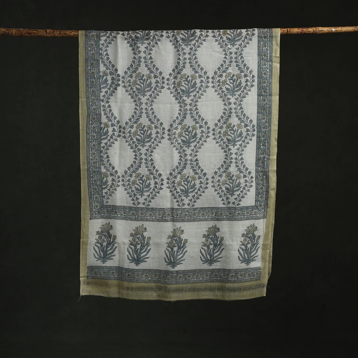 Pure wool hand block print sanganeri stole 06 - handcrafted