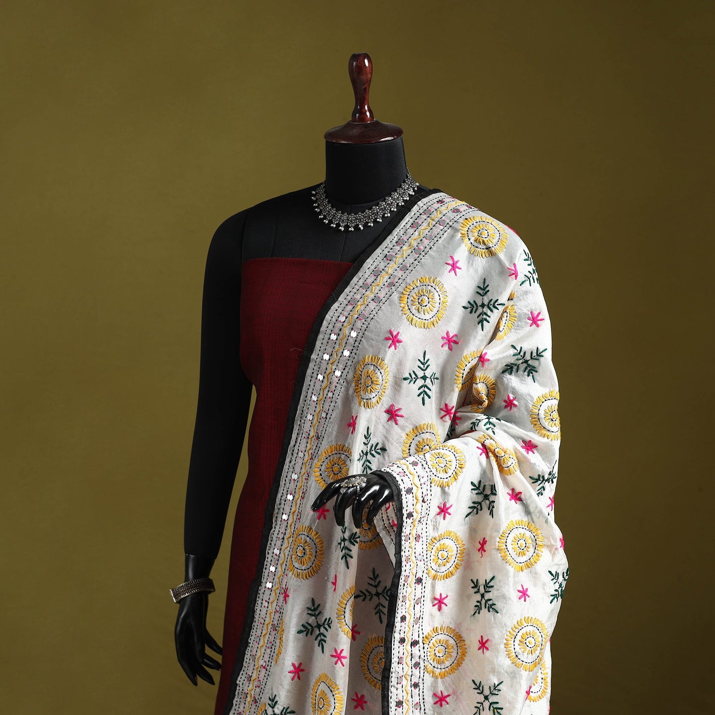 Ranihati chapa work chanderi silk hand embroidery dupatta
