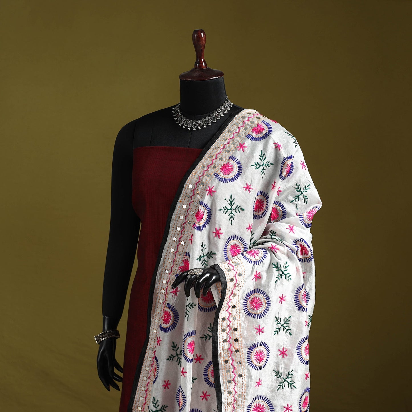 Ranihati chapa work chanderi silk hand embroidery dupatta