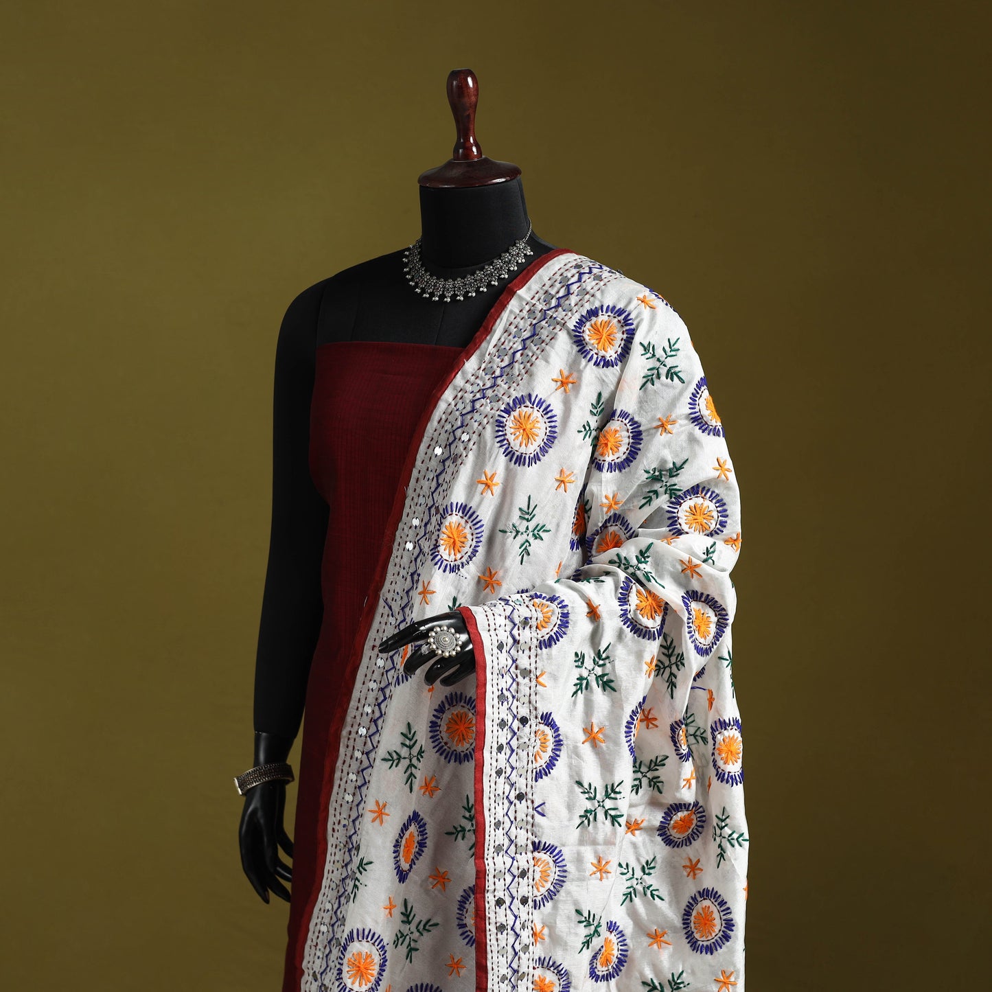 Ranihati chapa work chanderi silk hand embroidery dupatta