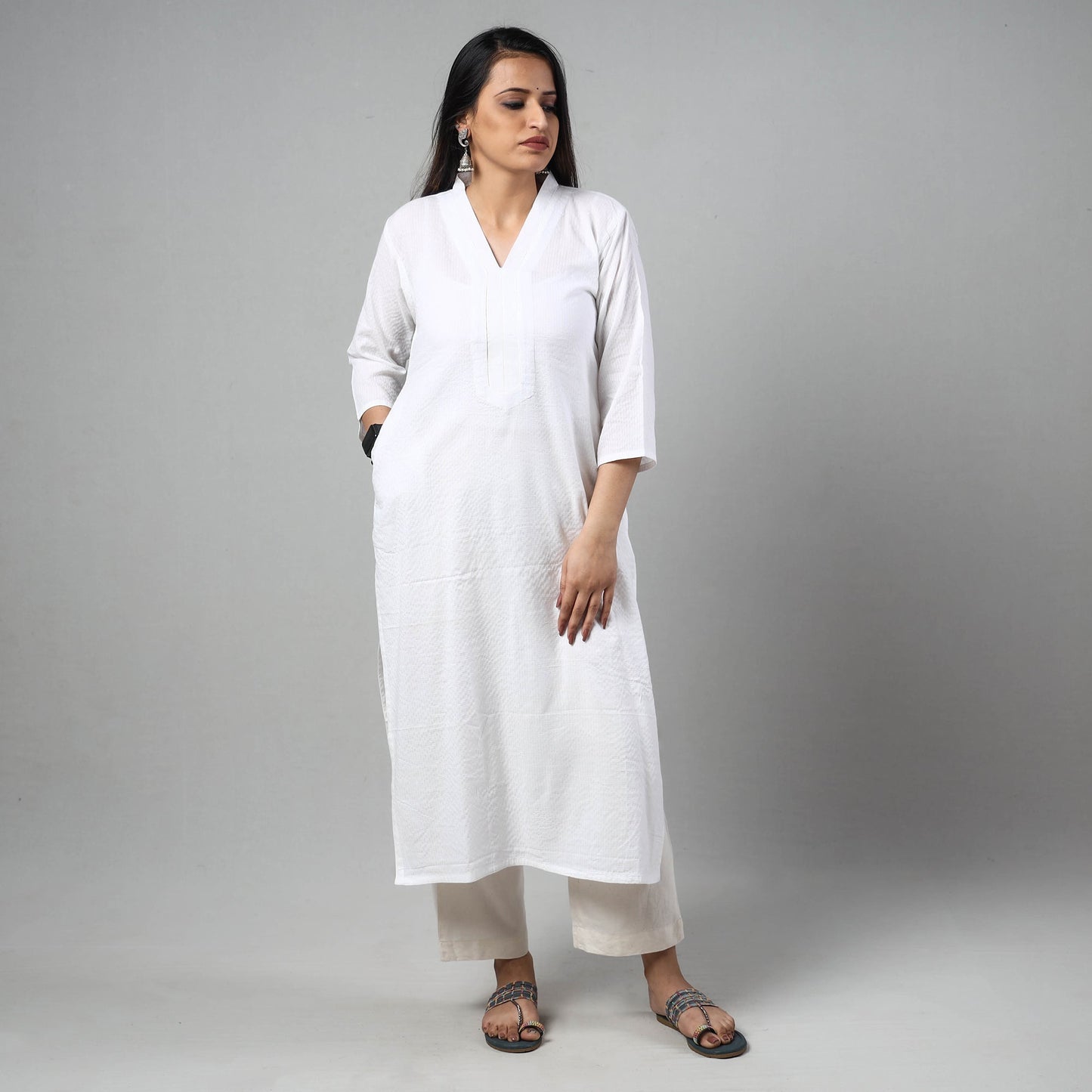 Buy Running Stitch Cotton Long Kurta for Women
