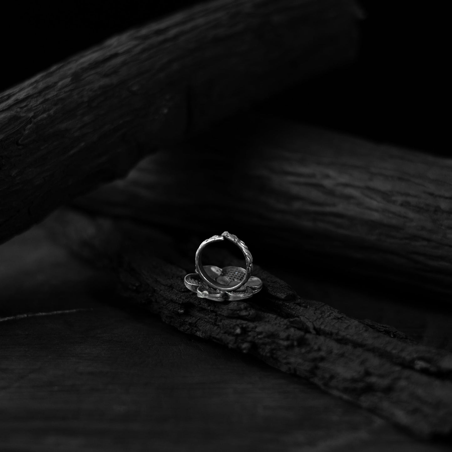 White - saanjh bela flower oxidised ring - handcrafted