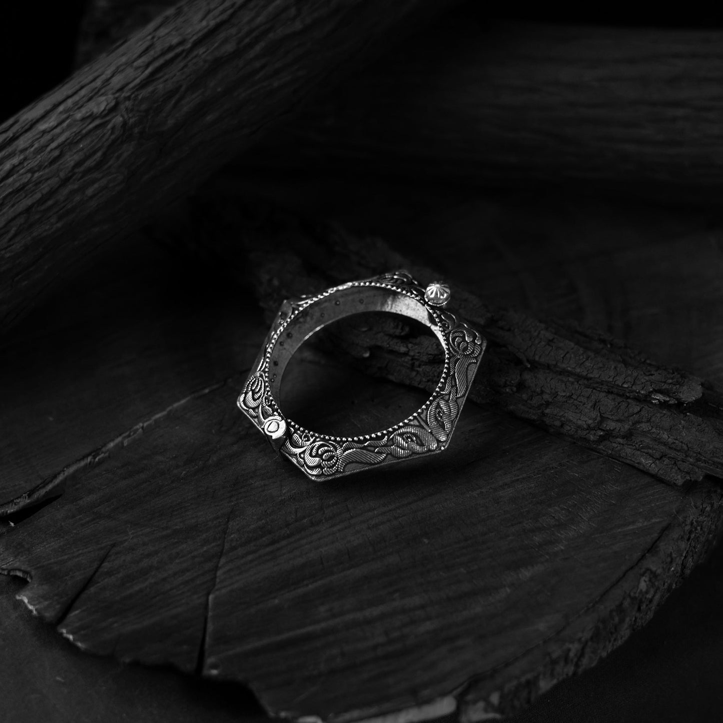 White - saanjh bela leaves oxidised bangle - handcrafted