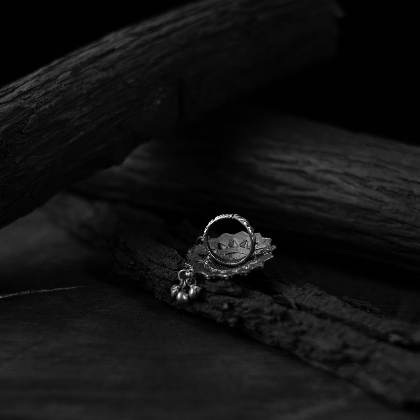 White - saanjh bela surya oxidised ring - handcrafted