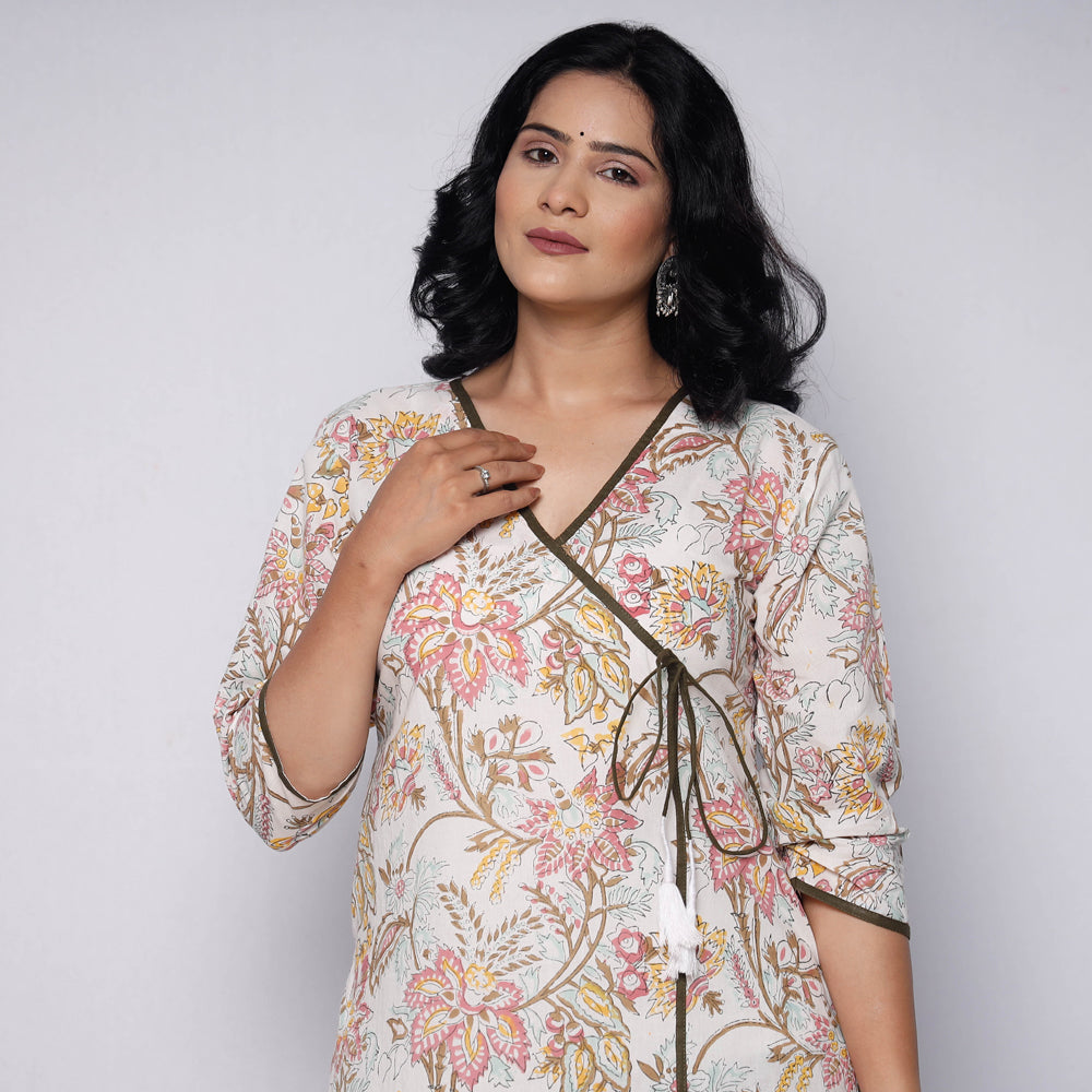 Sanganeri Hand Block Printed Cotton Long Kurta with Palazzo Set
