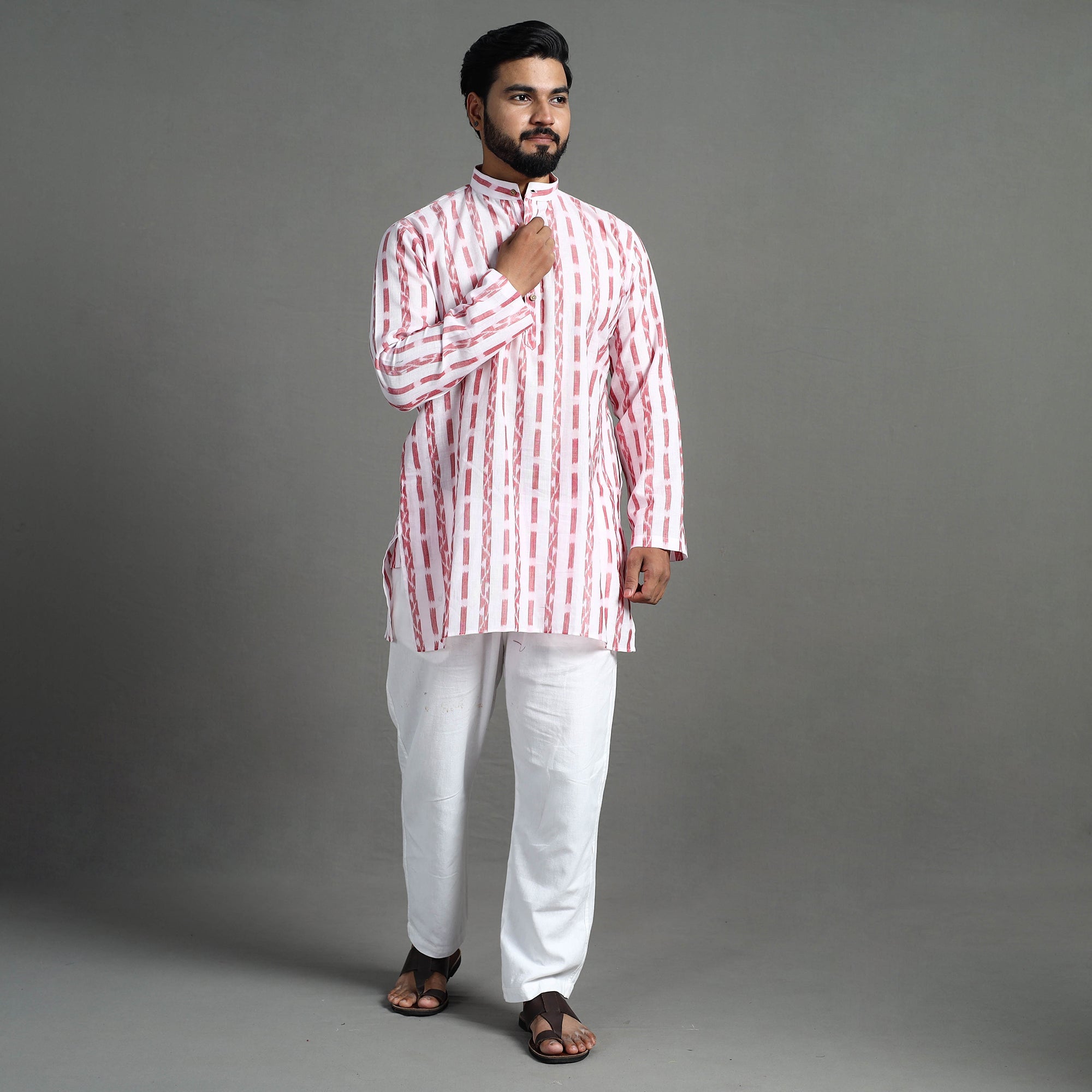 sambalpuri dress design men Handwoven Red and Green Sambalpuri Cotton Men's Shirt