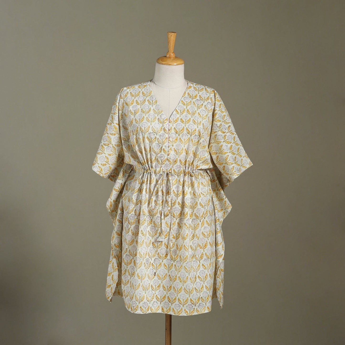 White Sanganeri Block Print Cotton Kaftan (Medium)