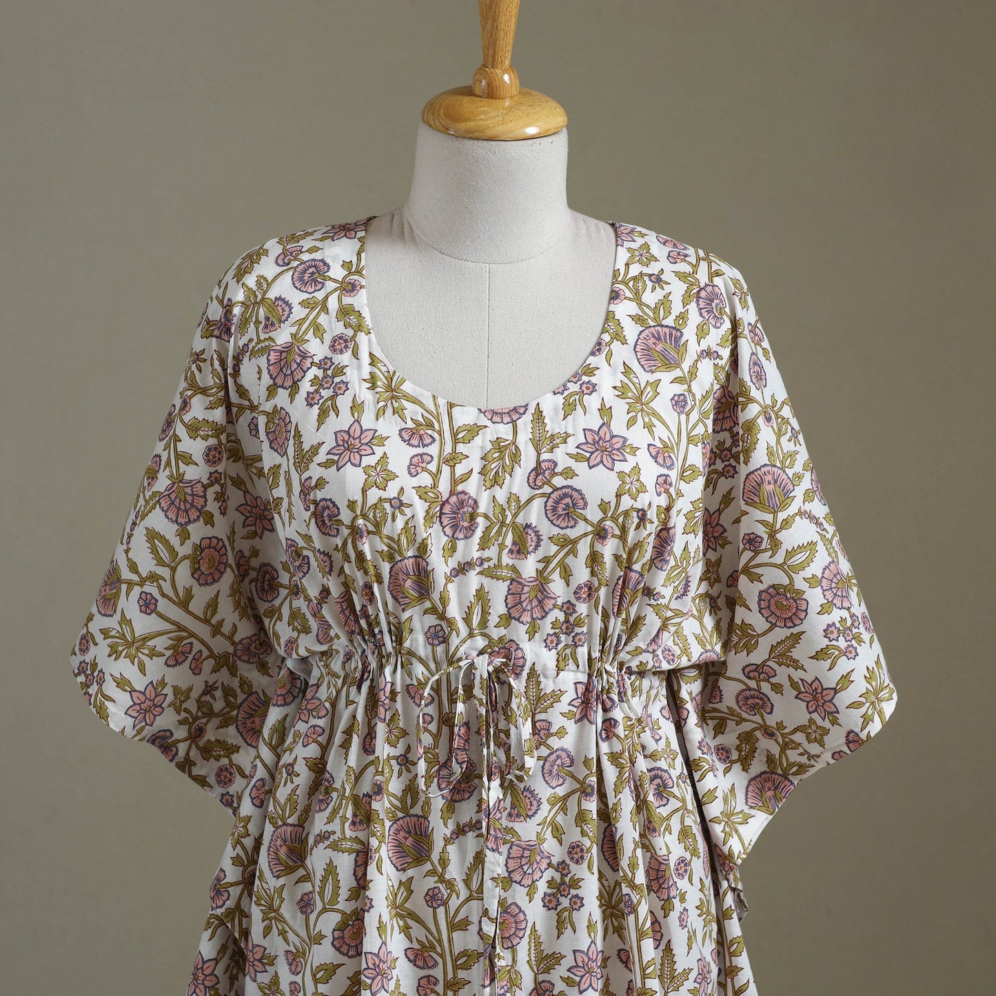 White Sanganeri Block Print Cotton Kaftan (Medium)