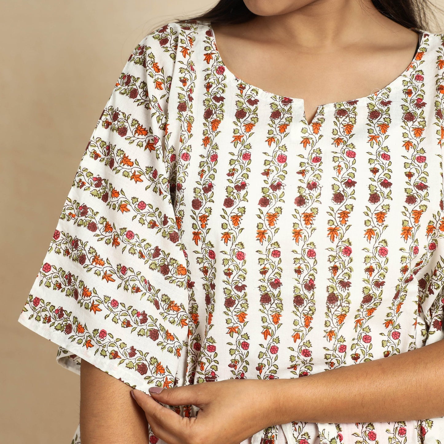 Buy Sanganeri Block Printed Cotton Kaftan & Pyjama Night Suit Set Online at iTokri.com