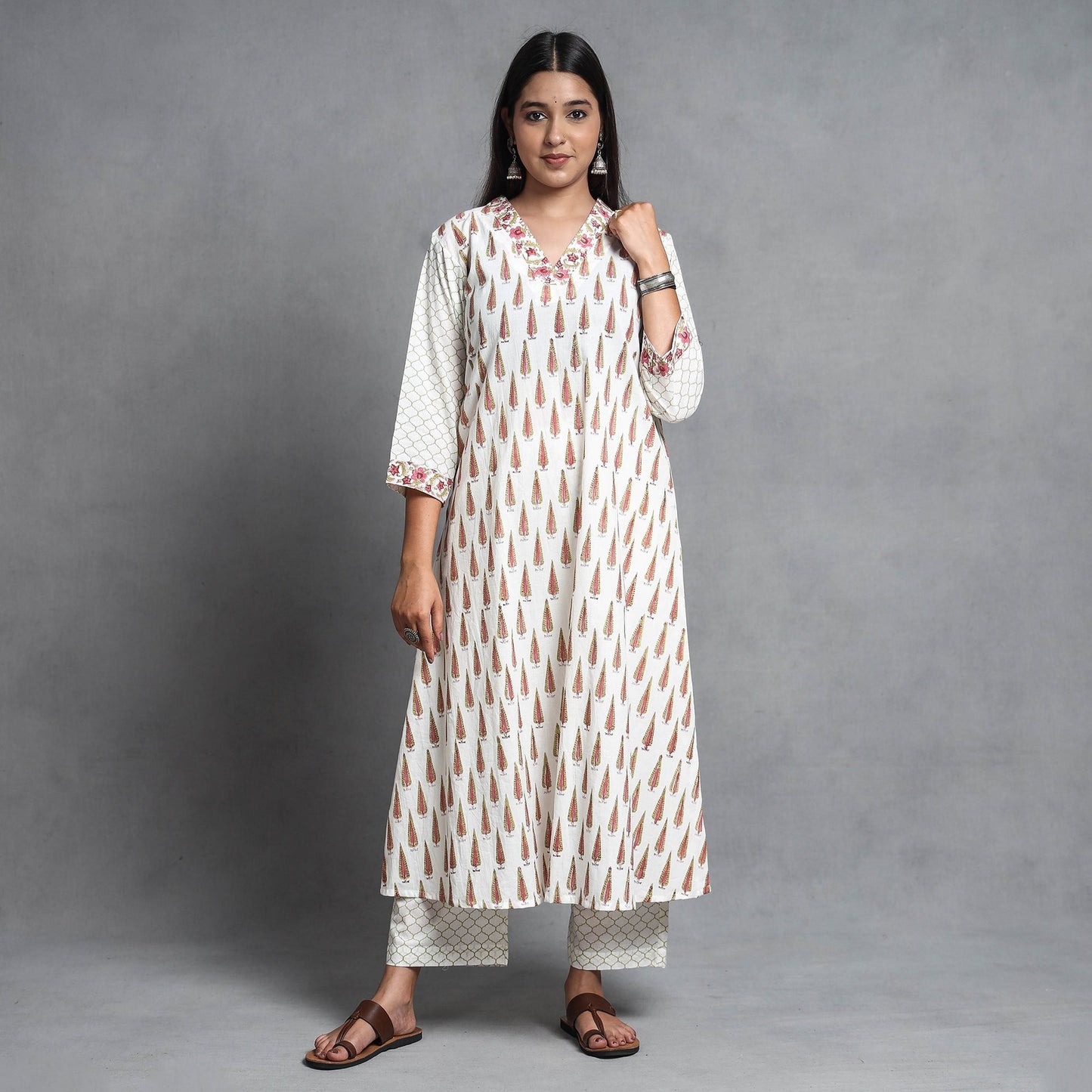 Sanganeri Kurta with Palazzo & Dupatta Set