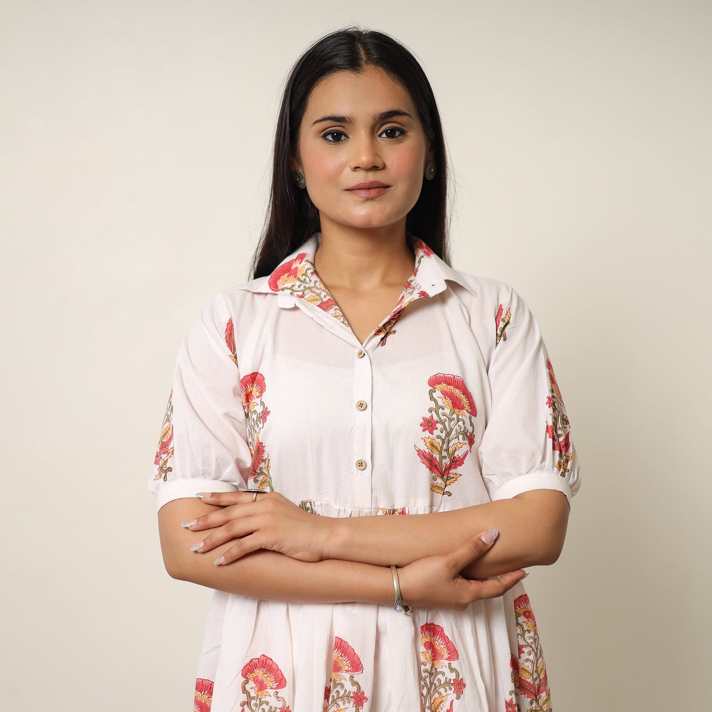 White - sanganeri block printed cotton co-ord set 19