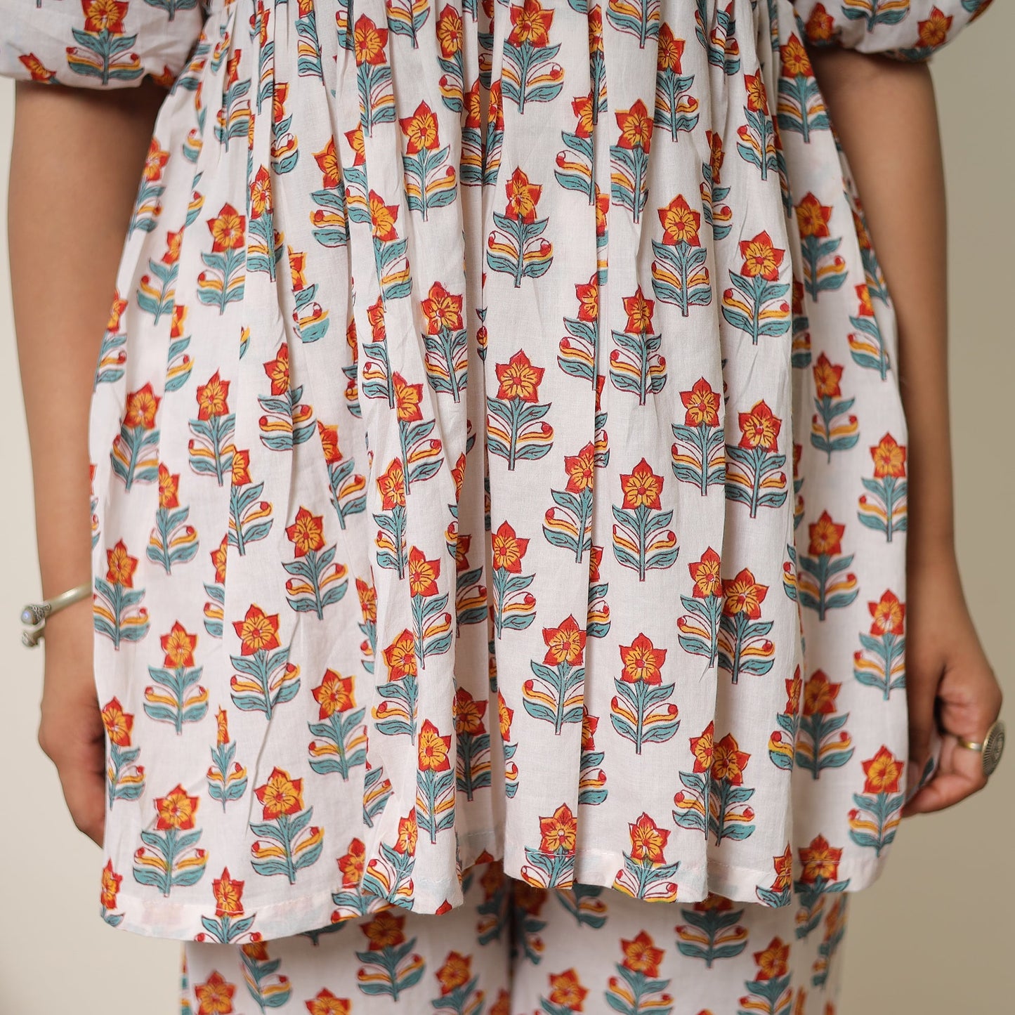 White - sanganeri block printed cotton co-ord set 29