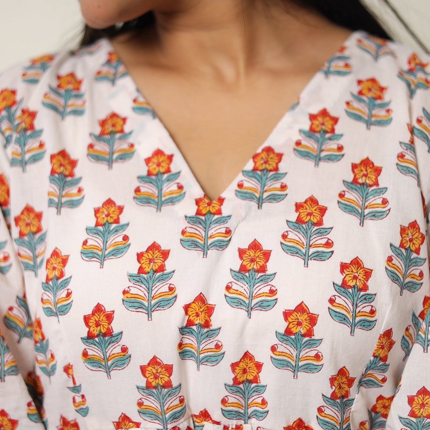 White - sanganeri block printed cotton co-ord set 29