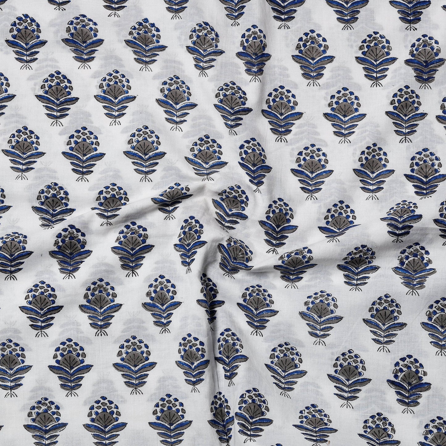 White Sanganeri Block Printed Cotton Precut Fabric