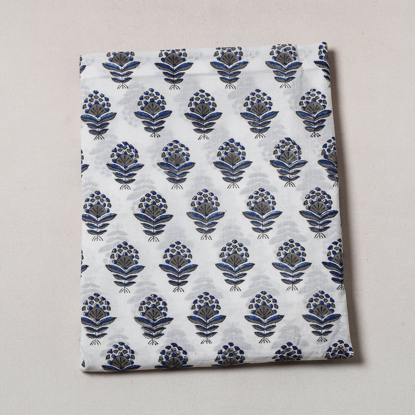 White Sanganeri Block Printed Cotton Precut Fabric