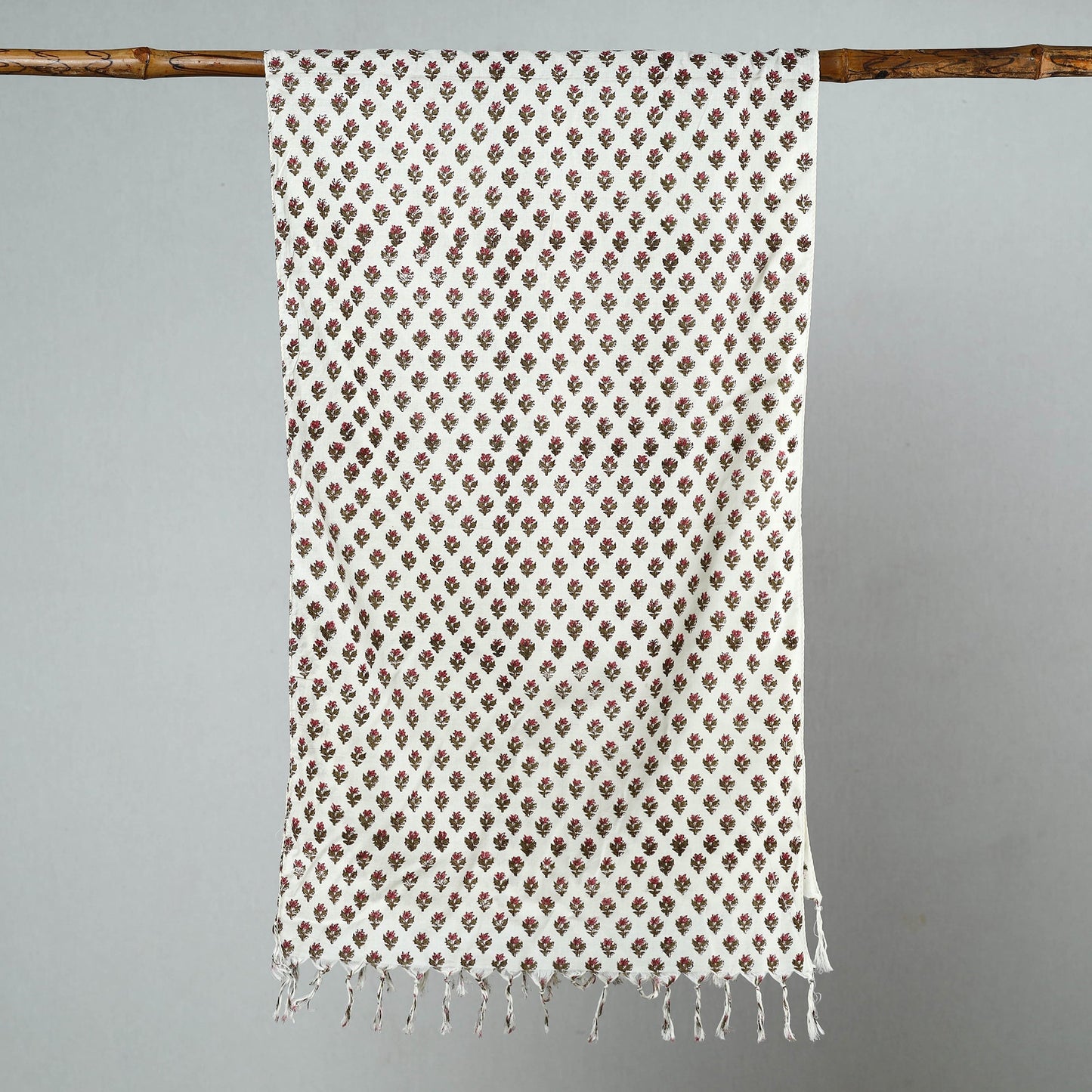 Sanganeri Block Printed Cotton Stole with Tassels 19