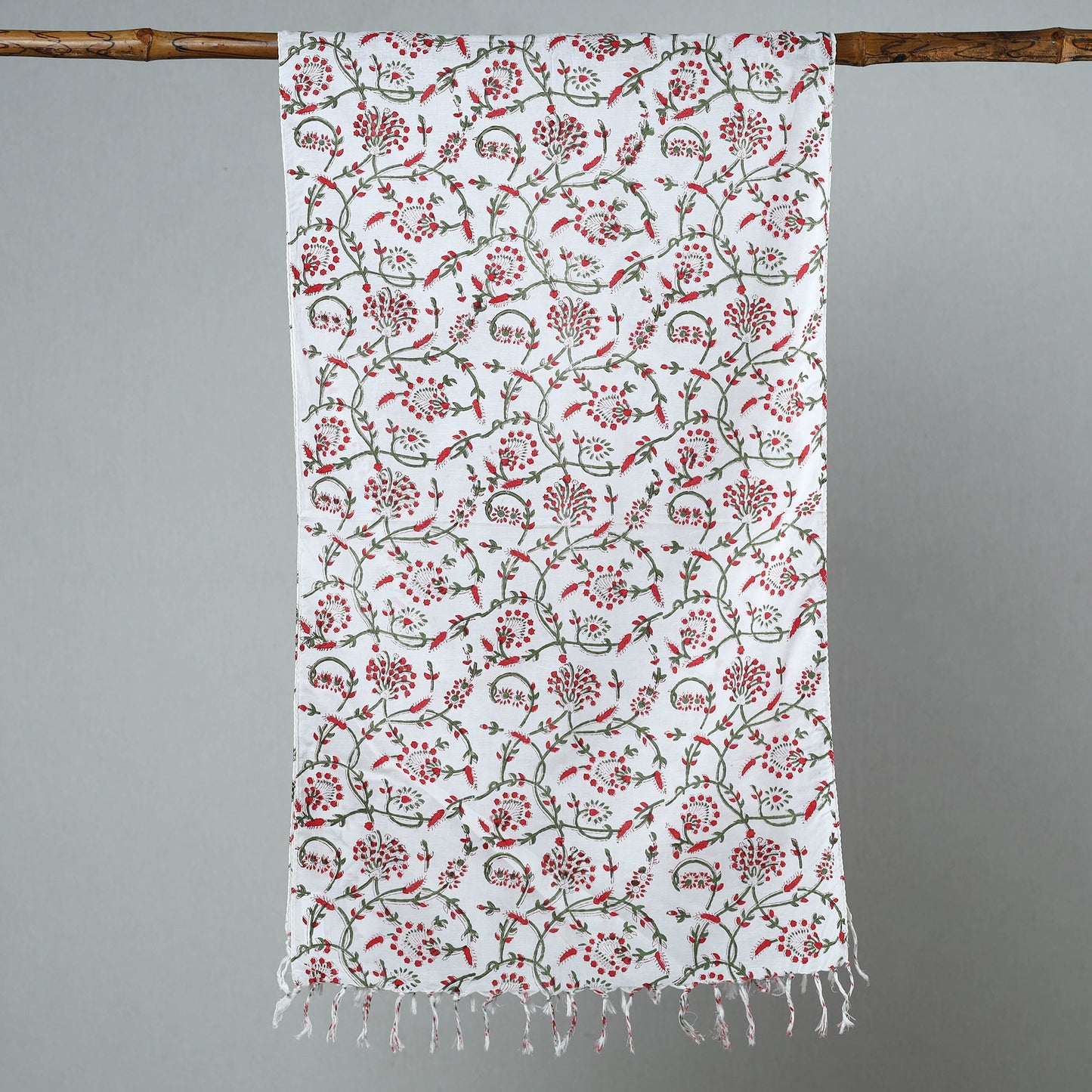 Sanganeri Block Printed Cotton Stole with Tassels 88