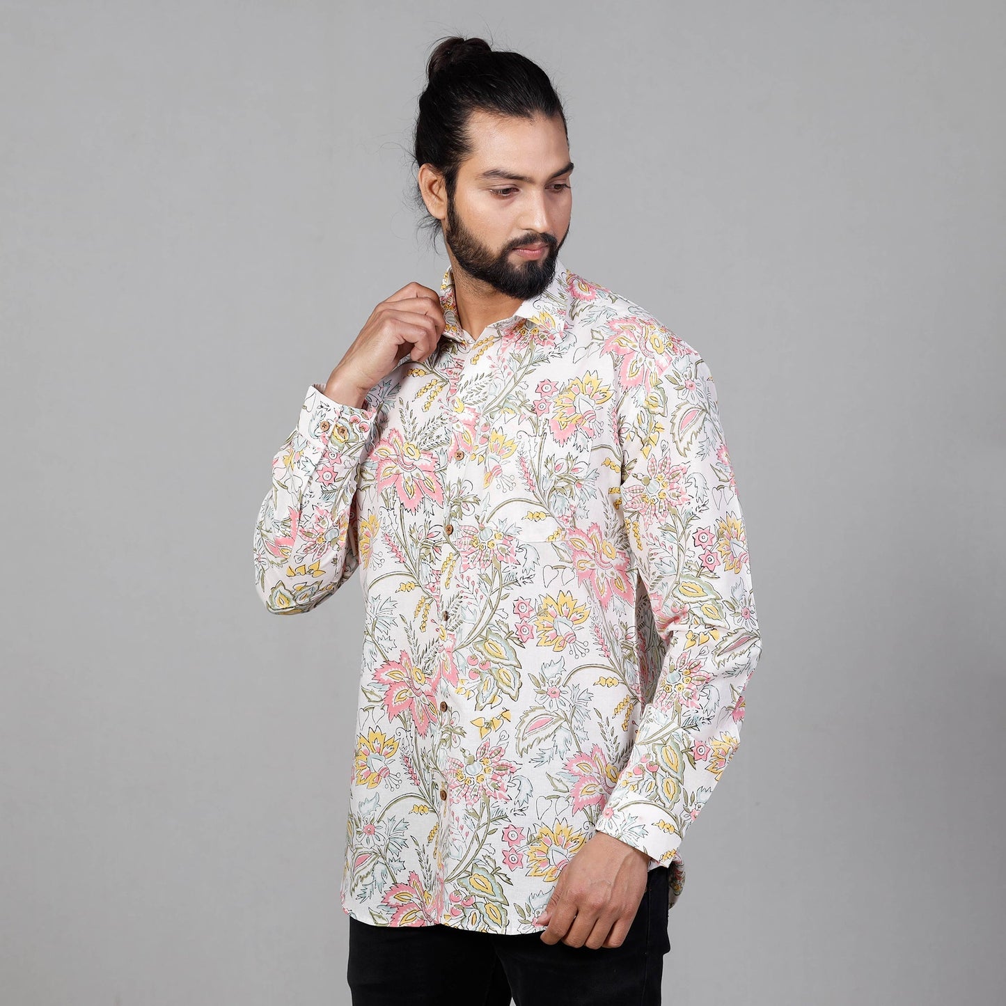 Sanganeri Block Printing Cotton Men Full Sleeve Shirt