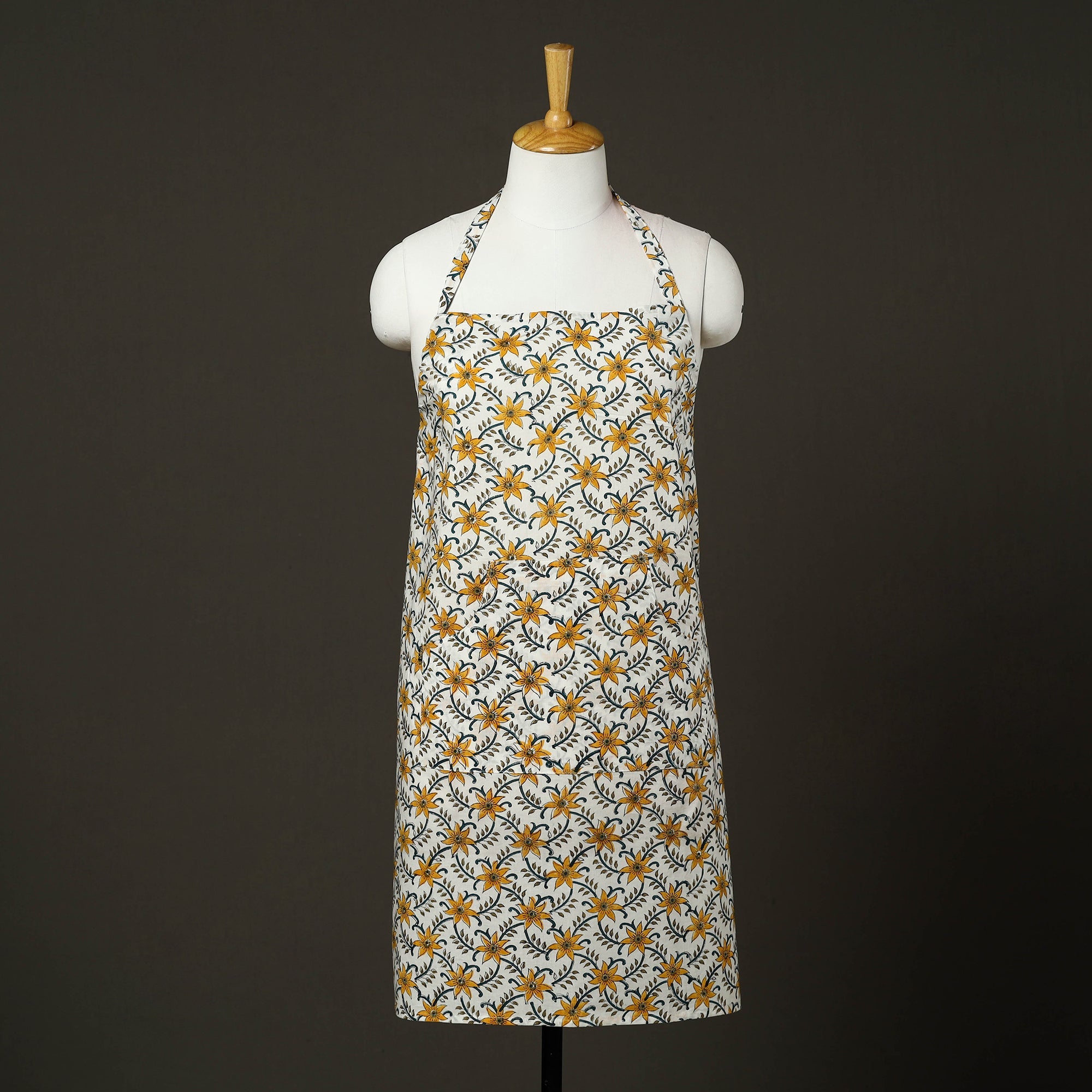 Black - Bagh Block Print Cotton Apron with Pocket 07