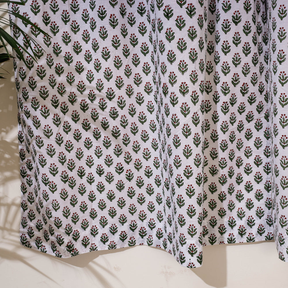 White - sanganeri cotton door curtain (7 x 3.2 feet)