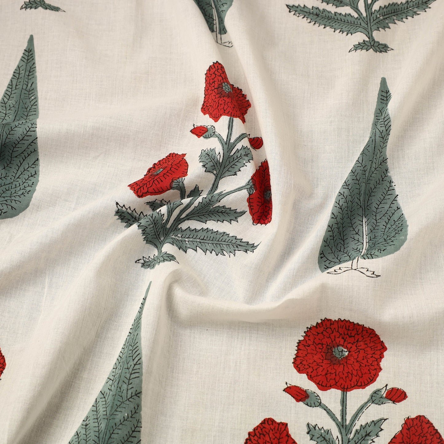 Buy White Sanganeri Block Print Cotton Fabric