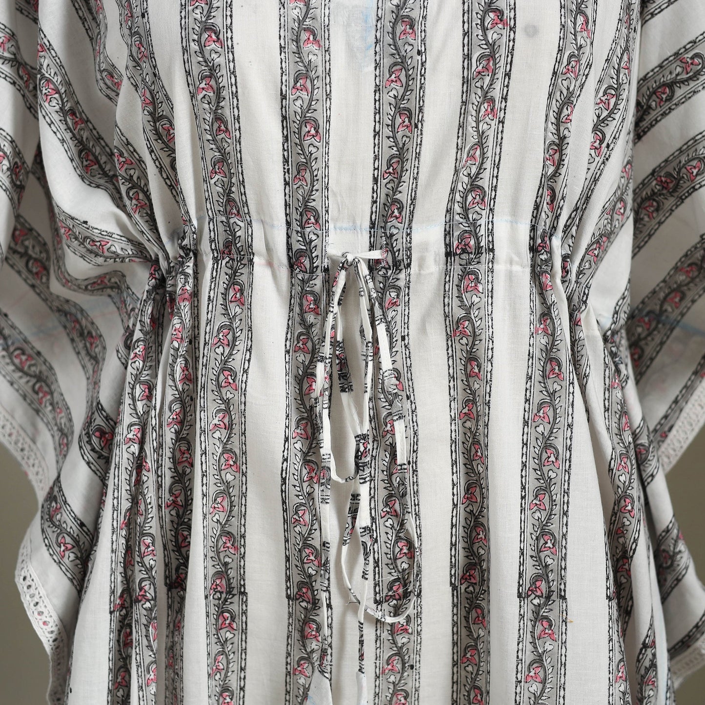 White Sanganeri Block Print Cotton Kaftan (Medium)